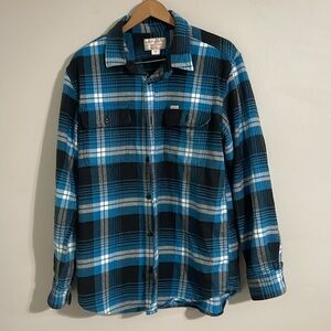 FILSON VINTAGE FLANNEL WORK SHIRT BLUE/BLACK/MULTI PLAID Large